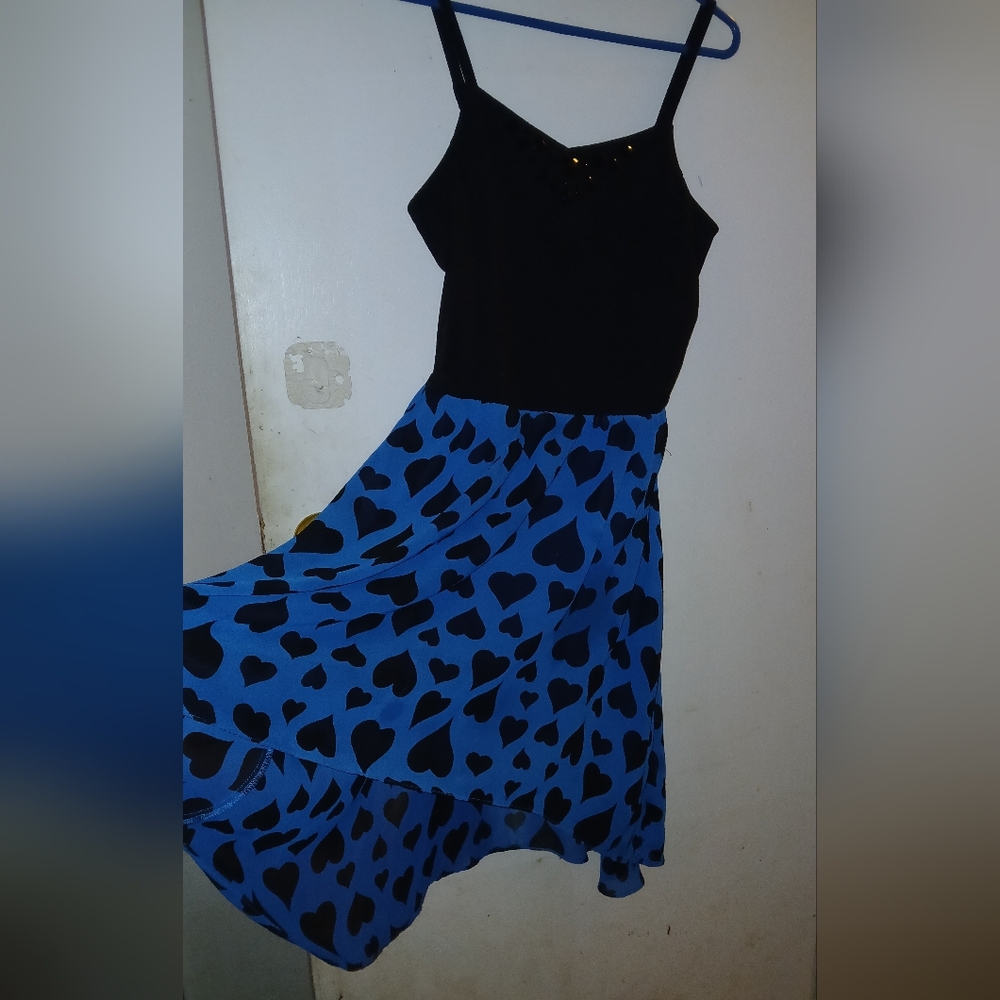 Stylish Black and Blue Heart Print Dress